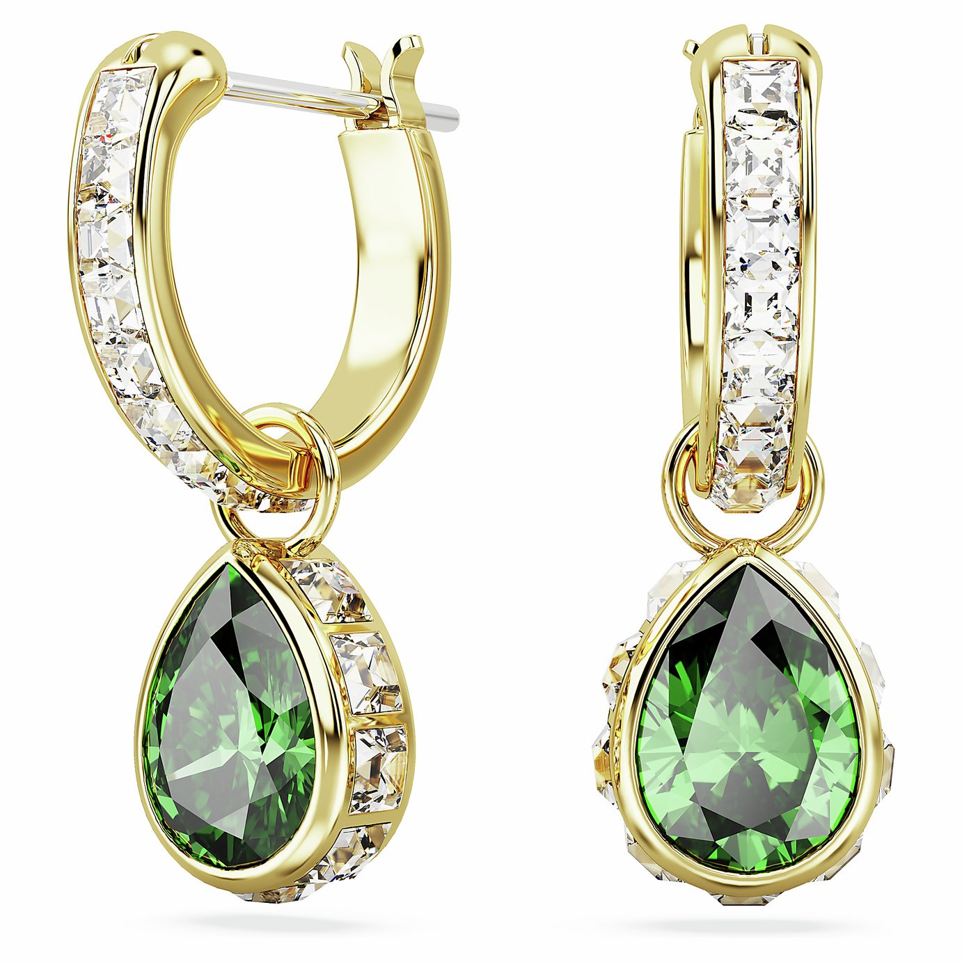 Swarovski Gold Tone Plated Crystal Chroma Drop Hoop Earrings