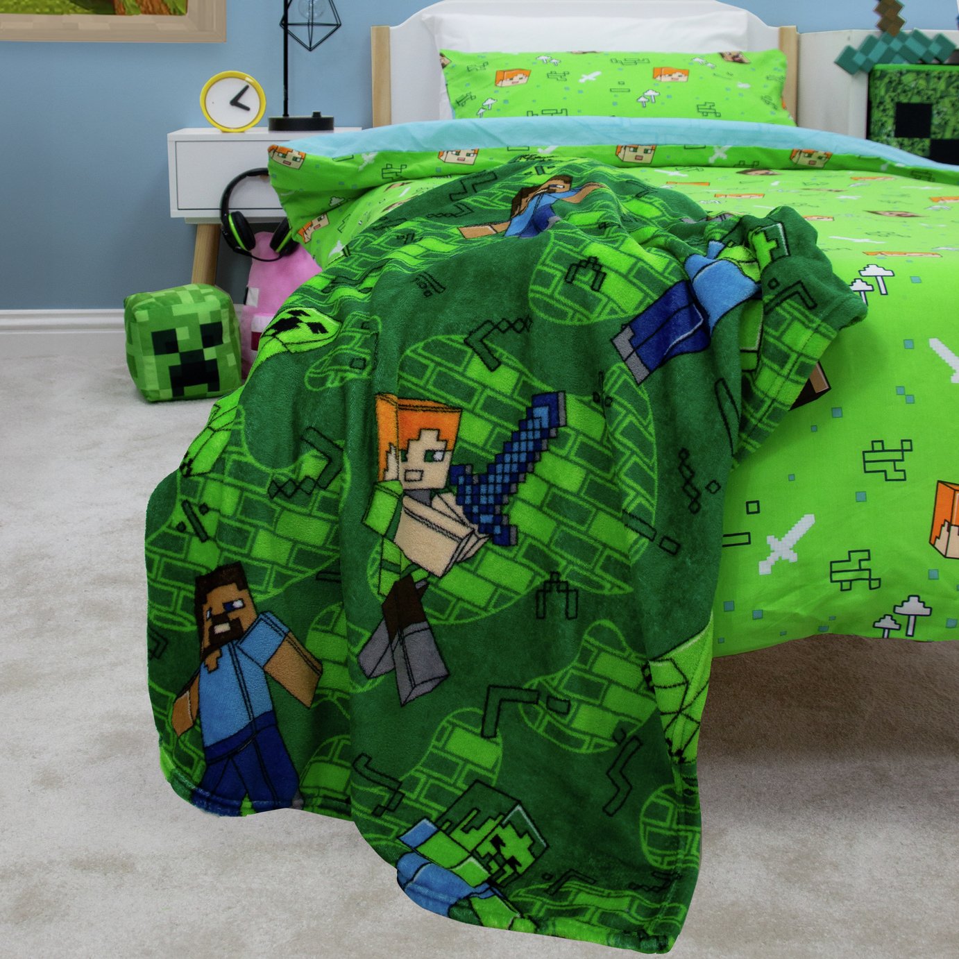 Minecraft Levels Fleece Throw - Green - 150x100cm