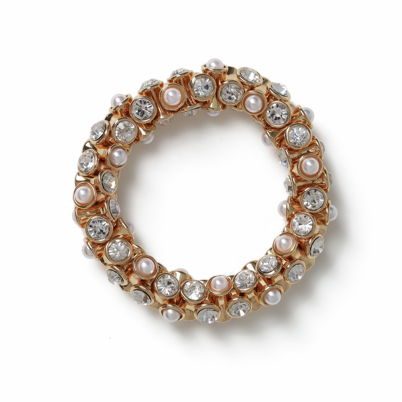 Freedom Yellow Gold Crystal And Pearl Stretch Wristwear