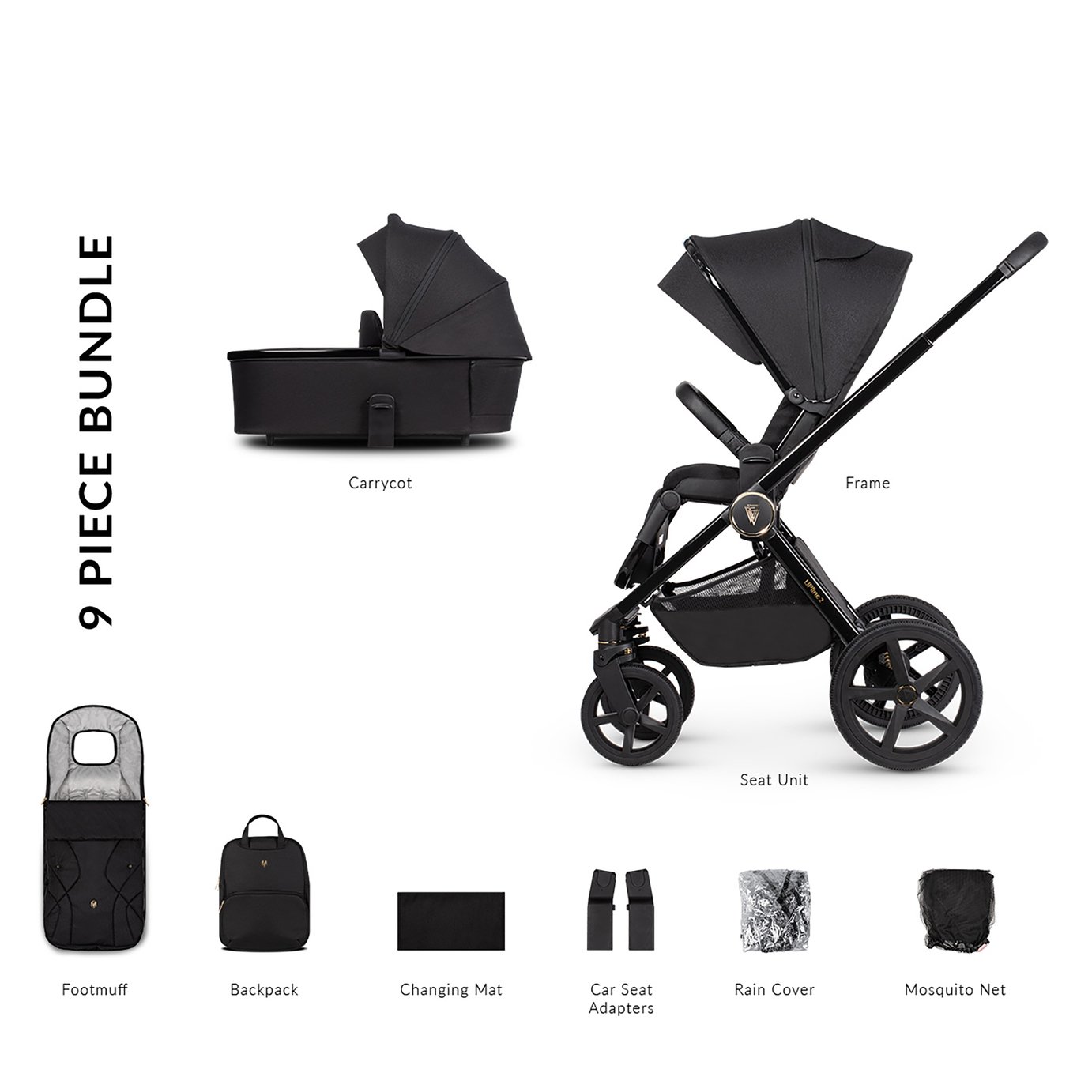 Venicci Upline 2 2in1 Pushchair – All Black