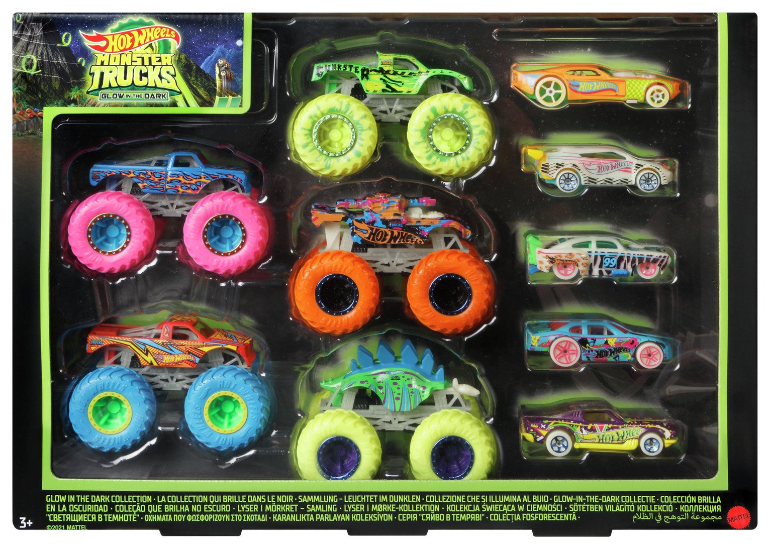 Hot Wheels Monster Trucks 10-Pack Glow-in-the-Dark Toy Cars