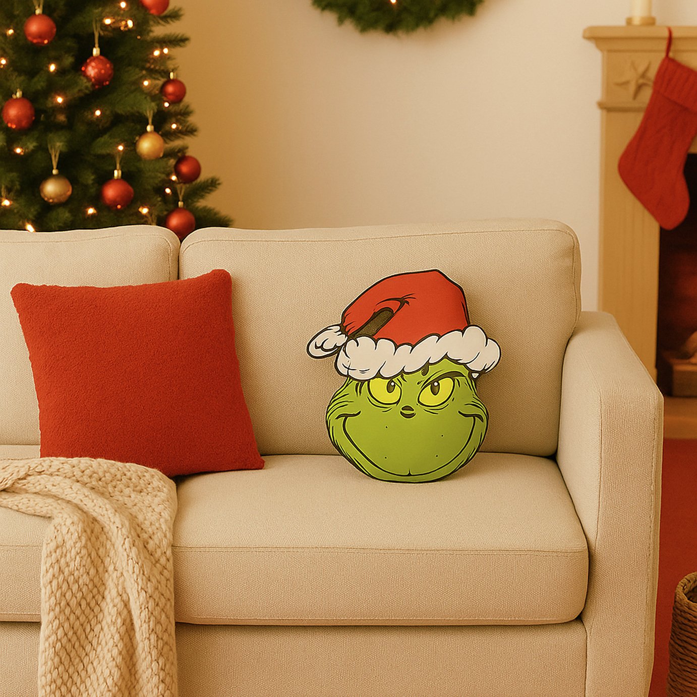 The Grinch Christmas Shaped Cushion - 40x30cm