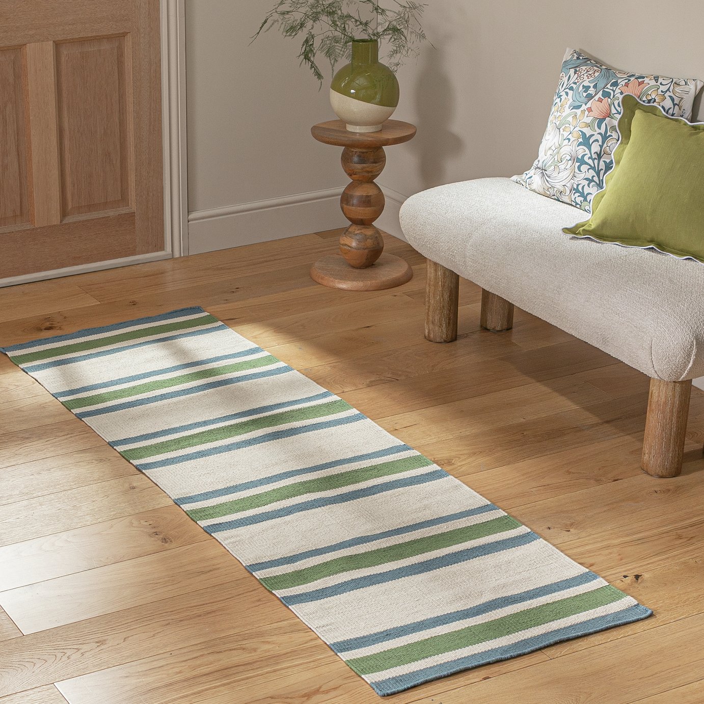 Habitat Stripe Green Flatweave Runner - 66x200cm