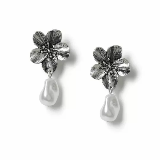 Freedom Silver-tone Flower Pearl Drop Earrings