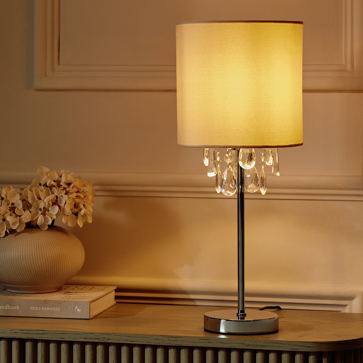 Argos Home Sophia Beaded Shade Table Lamp - Cream