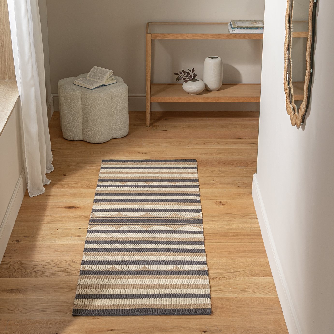 Habitat Flatweave Scalloped Stripe Runner - 66x200cm
