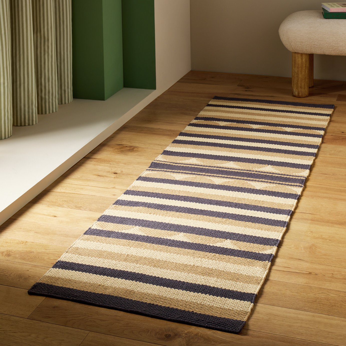 Habitat Flatweave Scalloped Stripe Runner - 66x200cm