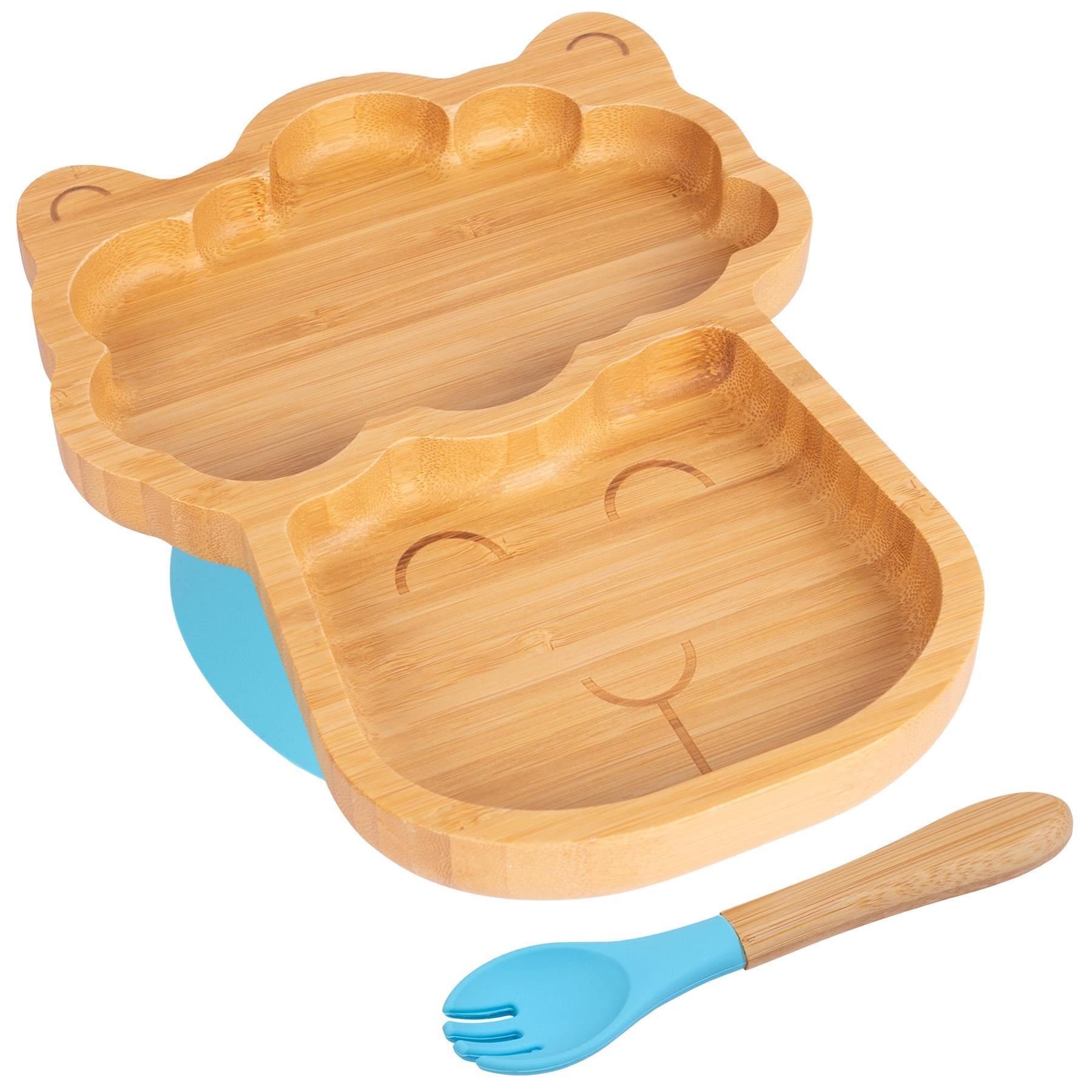 Tiny Dining Bamboo Llama Baby Weaning Plate & Fork Set - Blue