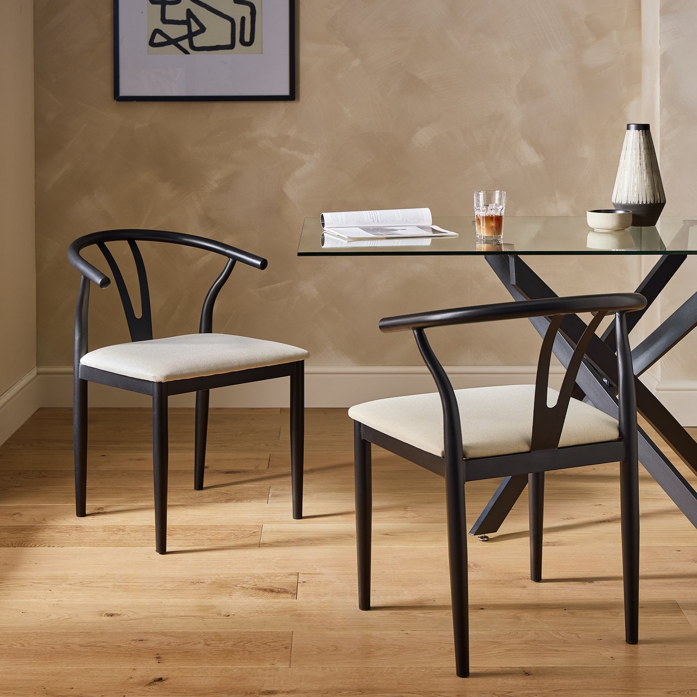 Argos Home Desiree Pair of Fabric Chairs - Black