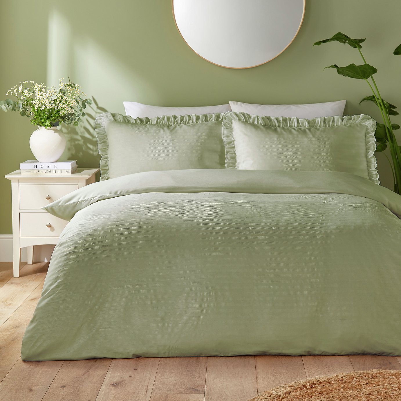 Silentnight Seersucker Frill Sage Bedding Set - Superking