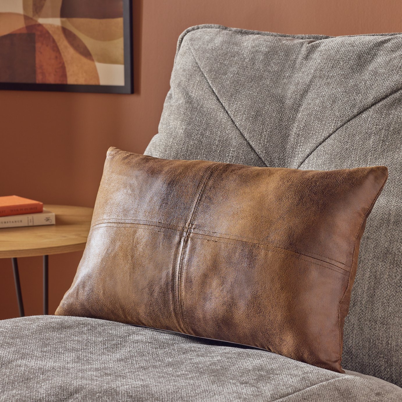 Argos Home Faux Leather Cushion Tan - 50x30cm