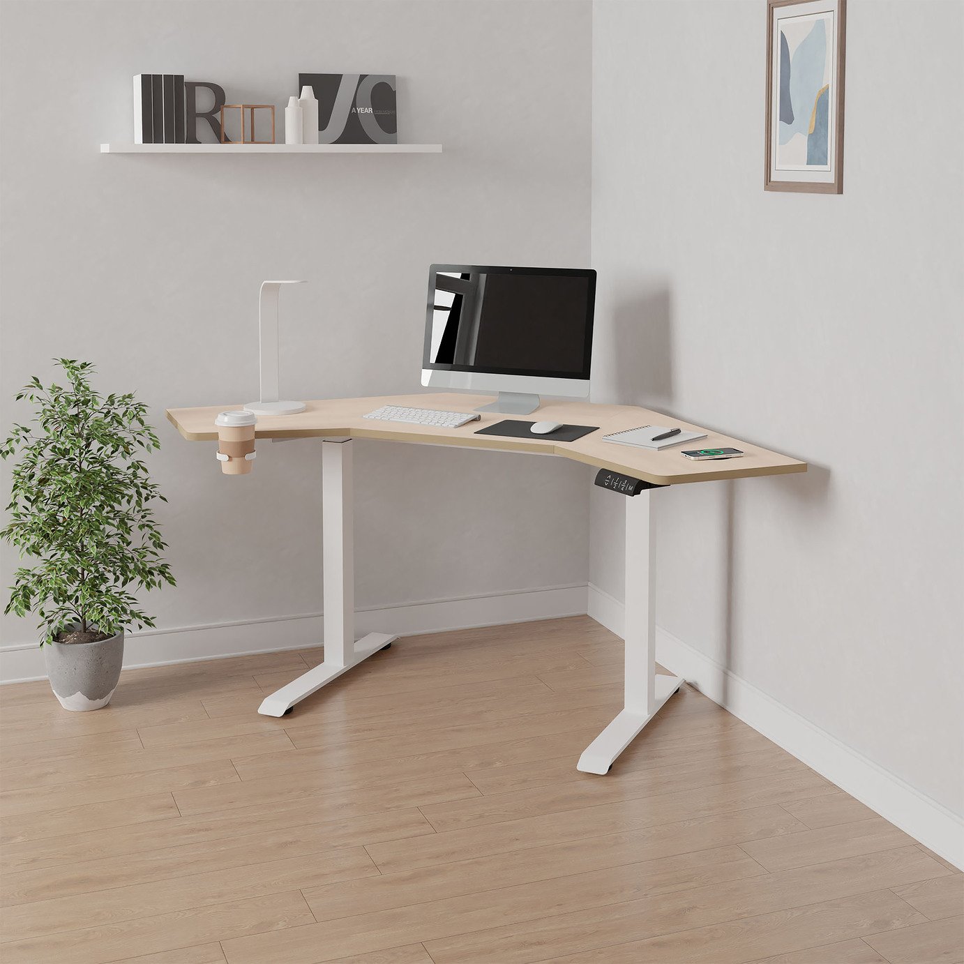 Koble Gino Corner Height Adjustable Desk - Light Wood