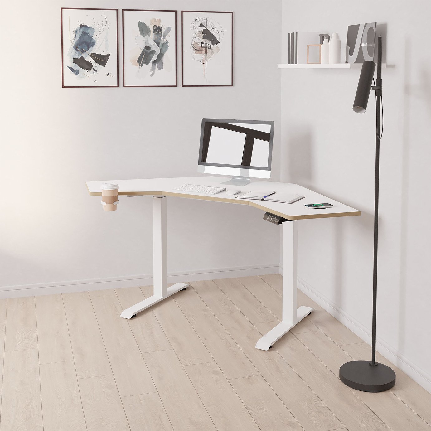 Koble Gino Corner Height Adjustable Desk - White