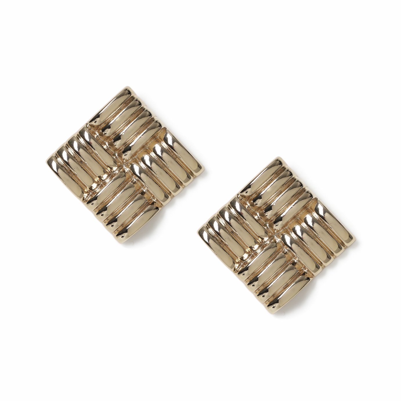 Freedom Gold Square Ridged Stud Earrings