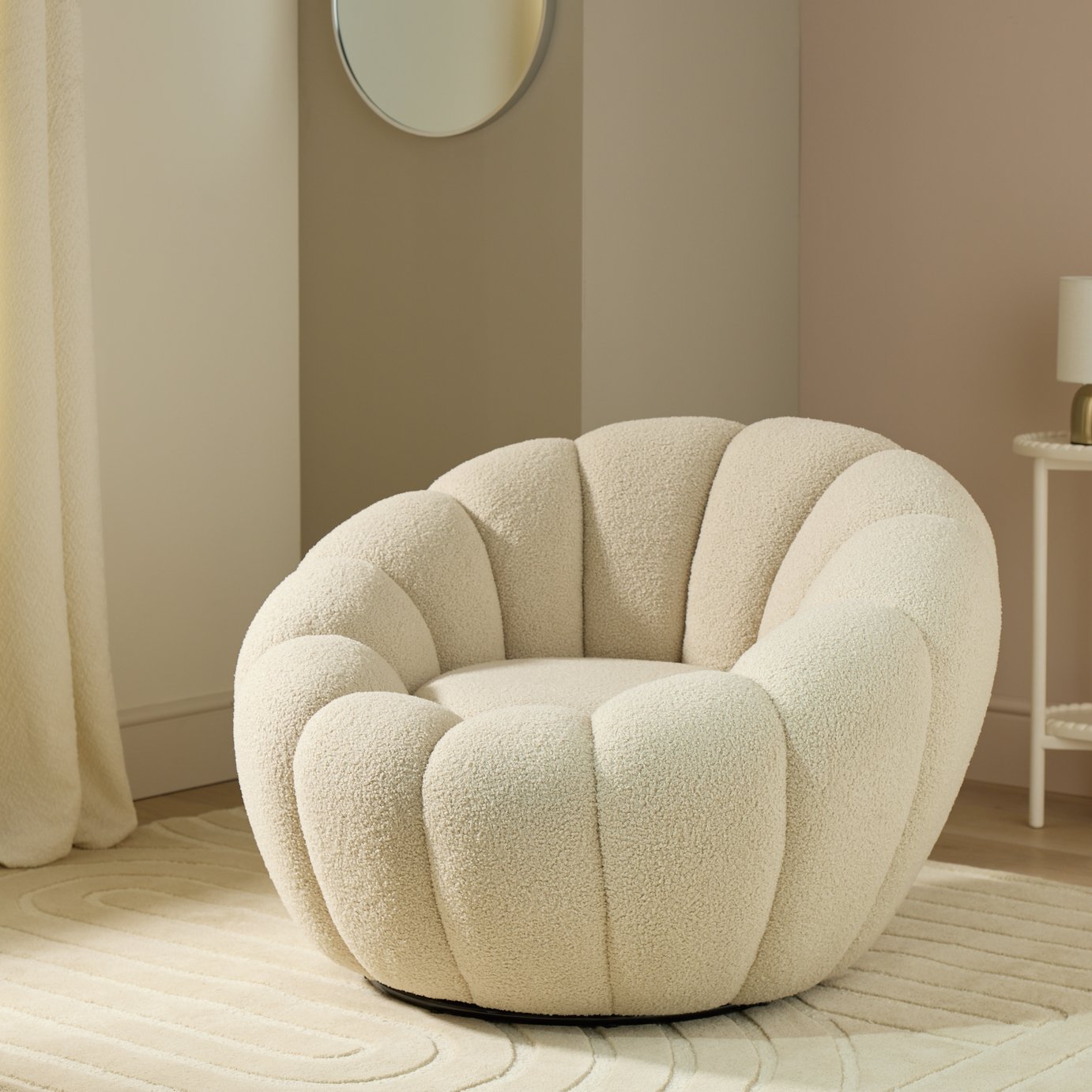 Argos Home Zarah Boucle Swivel Chair - Natural