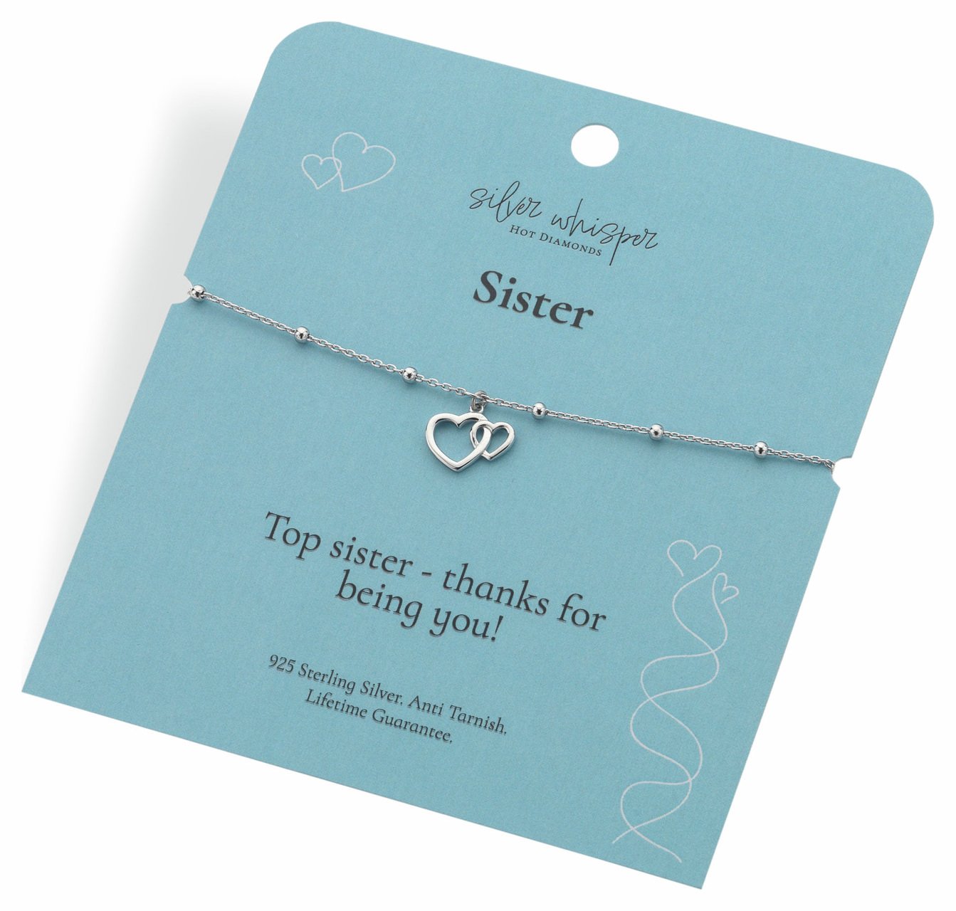 Hot Diamonds Sterling Silver Sister Heart Charm Bracelet