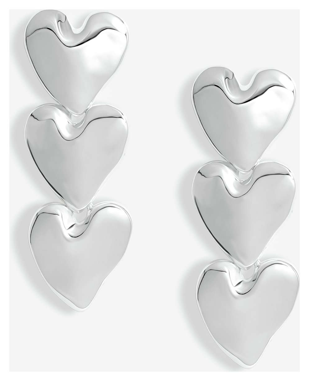Lipsy Silver Polished Molten Triple Heart Drop Earrings