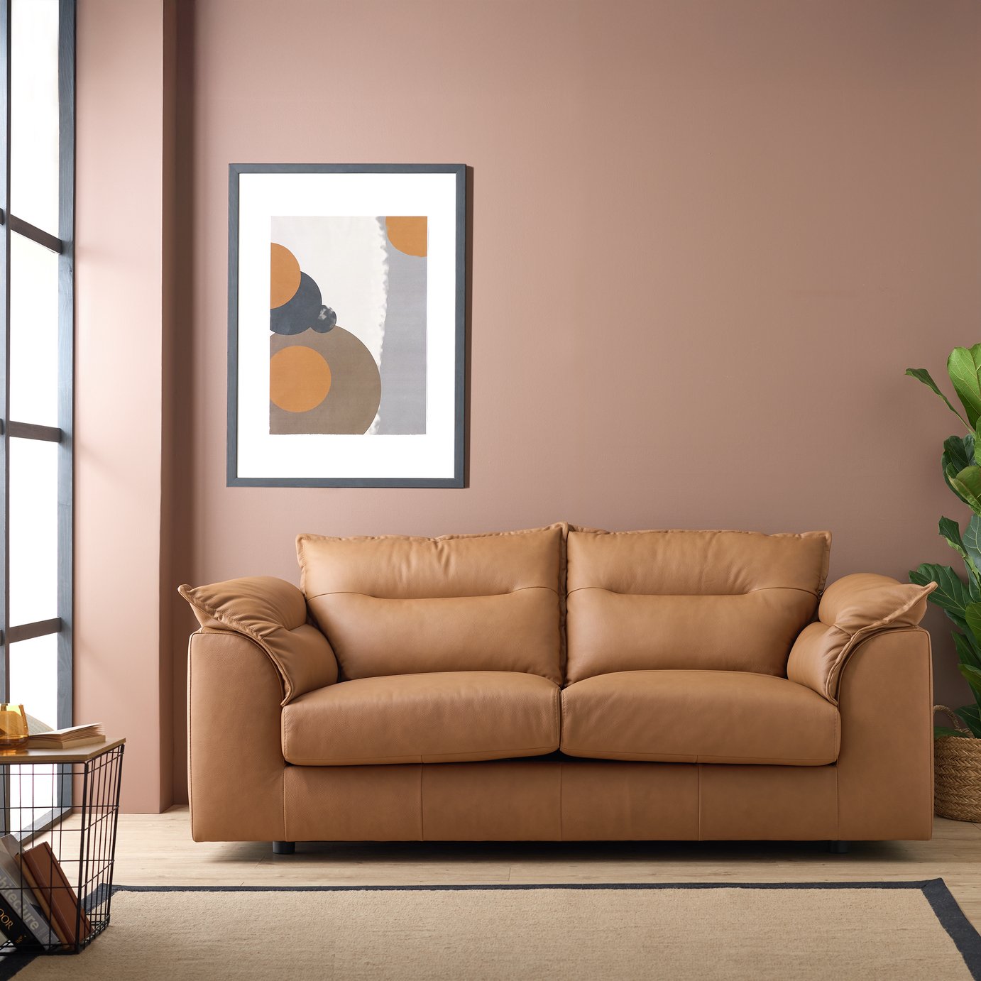 Argos Home Arnold Leather 3 Seater Sofa - Tan