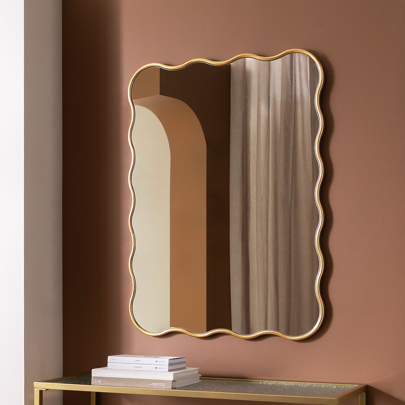 Habitat Gold Coloured Wavy Wall Mirror - 96x71cm