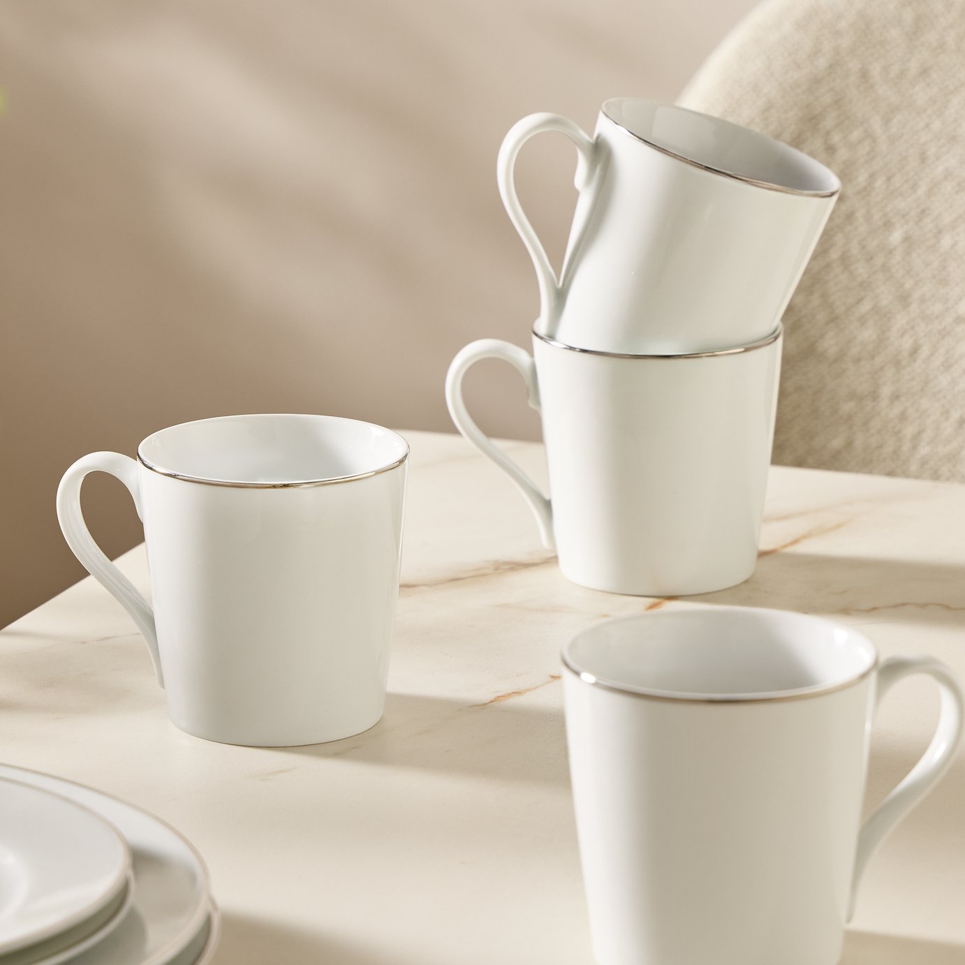 Argos Home Silver Rim Set of 4 Porcelain Mugs - White