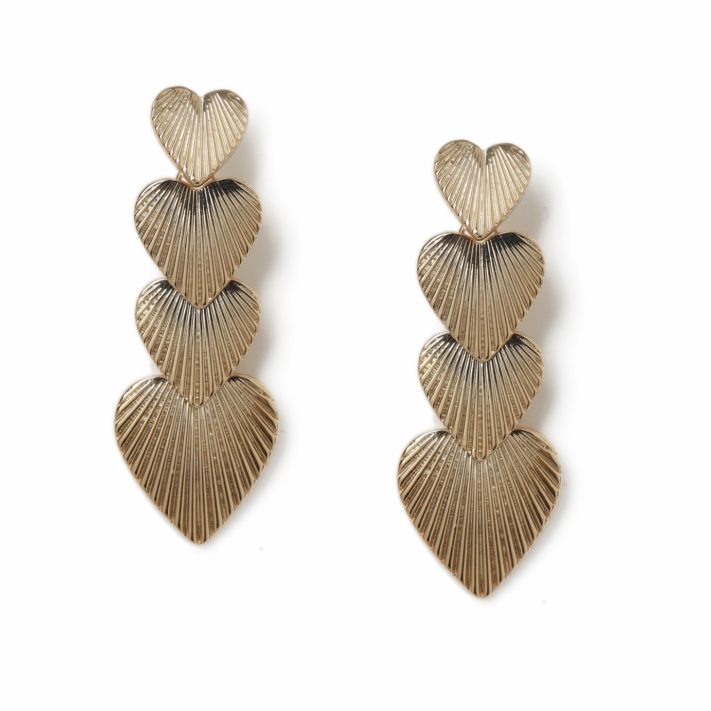 Freedom Gold Ridged Heart Drop Earrings