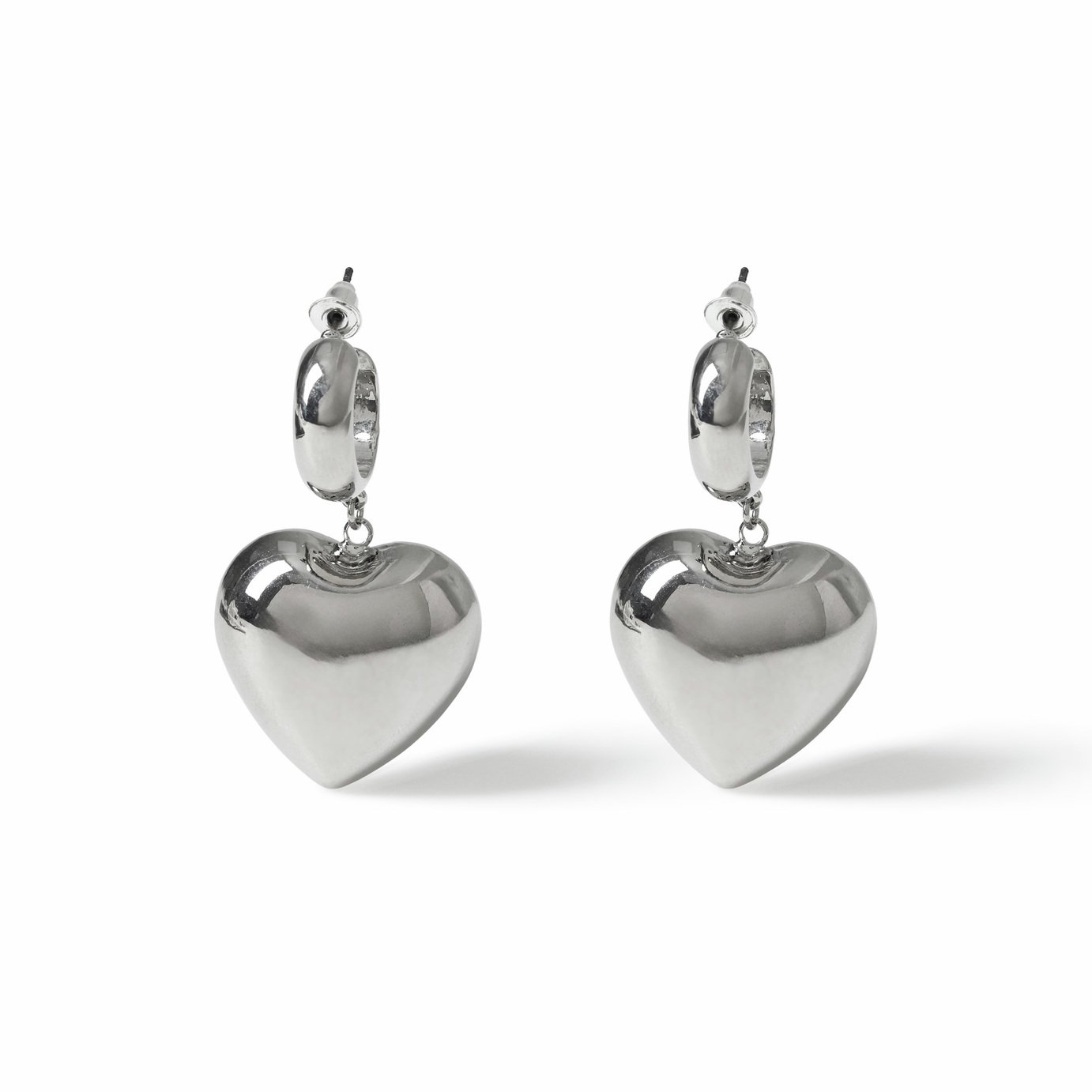 Freedom Silver Thick Heart Hoop Earrings