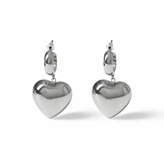 Freedom Silver Tone Thick Heart Hoop Earrings