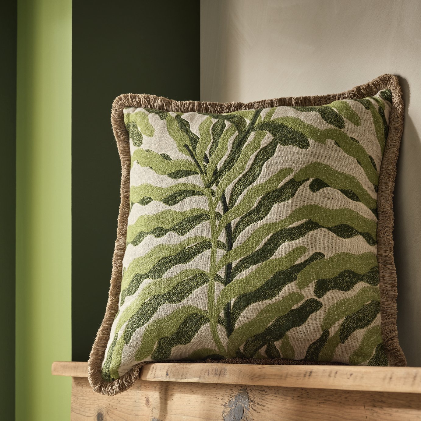 Habitat Leaf Jacquard Cushion Green - 43x43cm