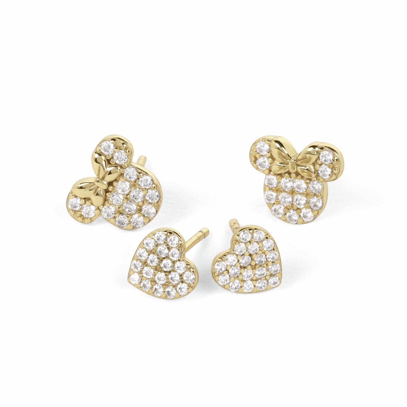 Disney Gold Plated Heart and Minnnie Mouse Earrings Set