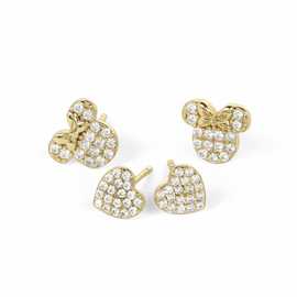 Disney Gold Plated Heart and Minnnie Mouse Earrings Set