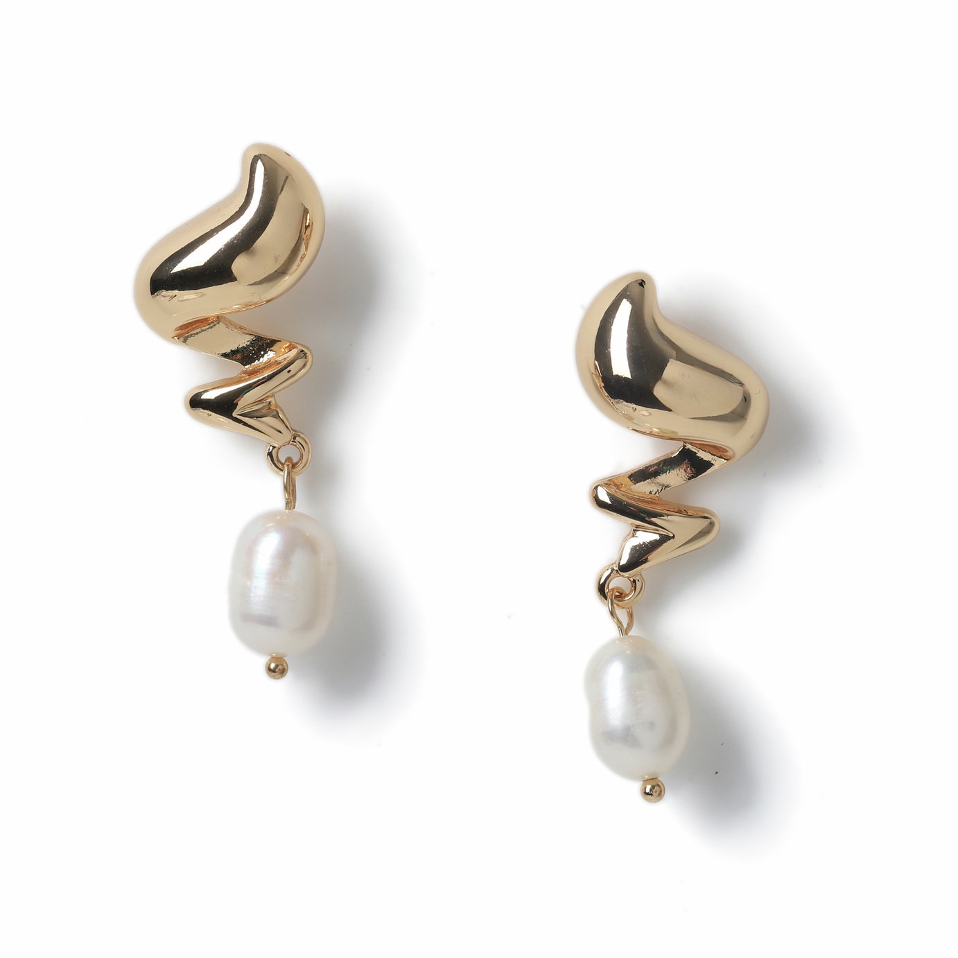 Freedom Gold Squiggle Pearl Drop Earrings
