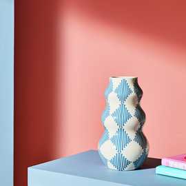 Habitat Harlequin Ceramic Blue Wiggle Vase