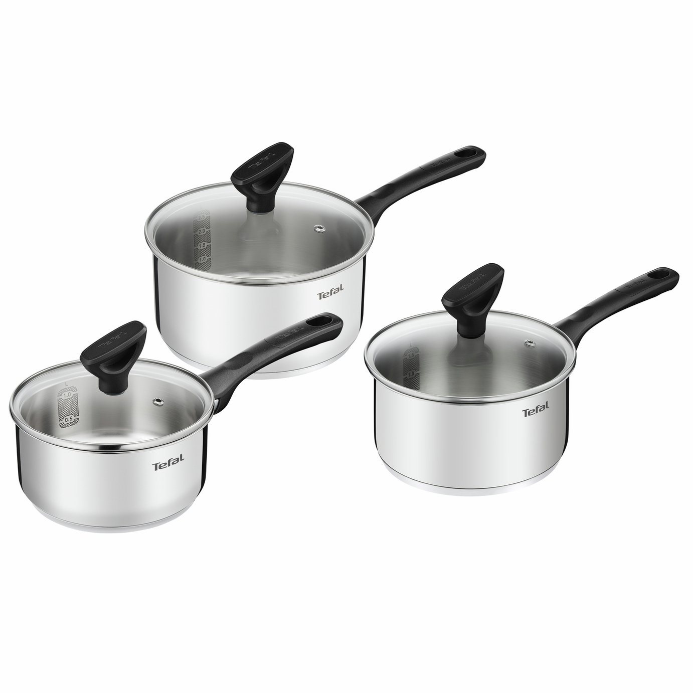 Tefal 3 Piece Stainless Steel Saucepan Set - Silver