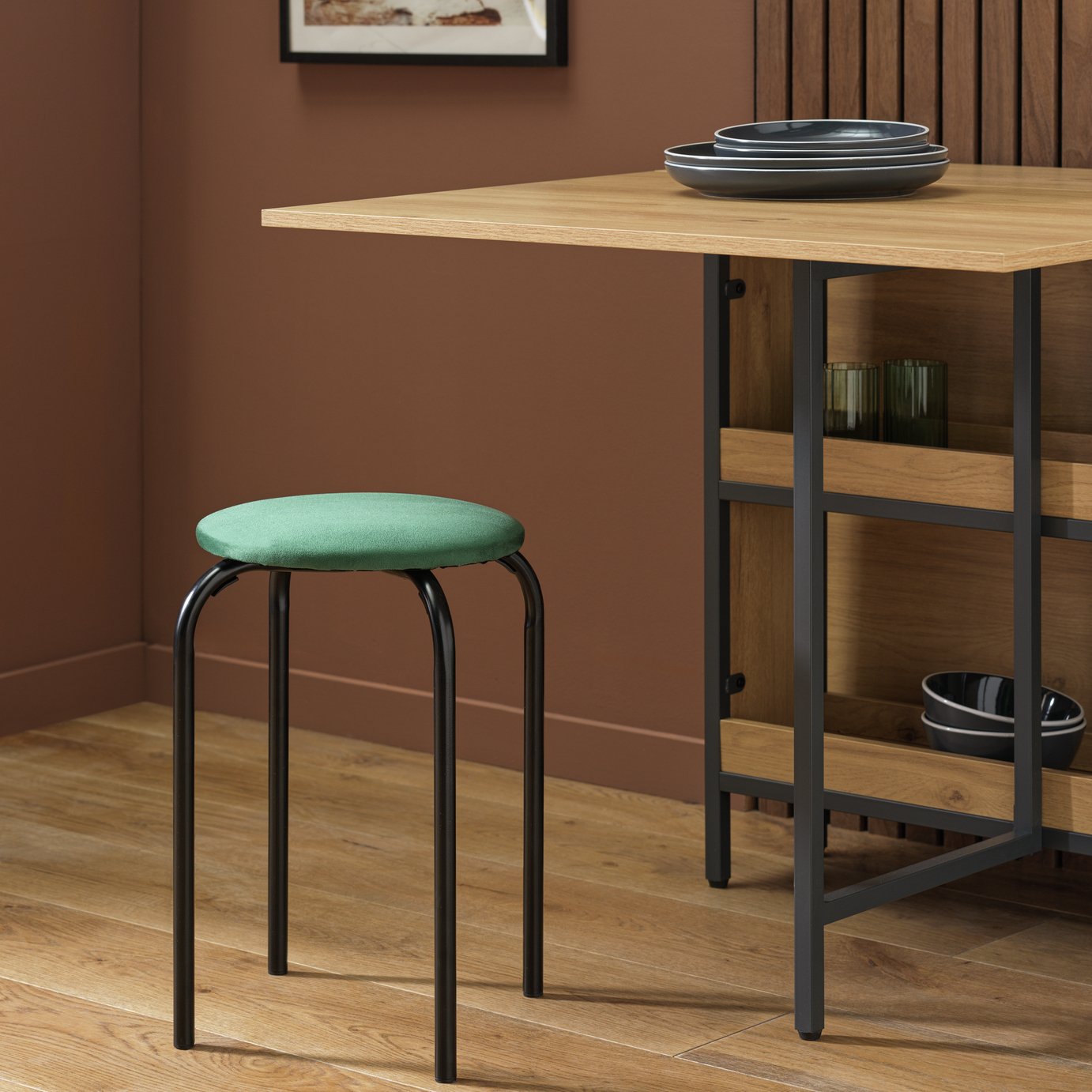 Argos Home Nyla Velvet Stacking Stool - Green