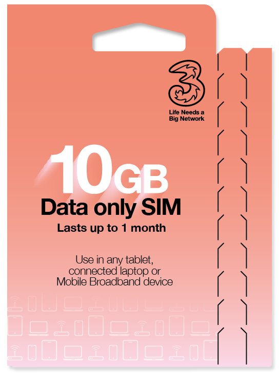 Three 10GB Pay As You Go Data SIM Card