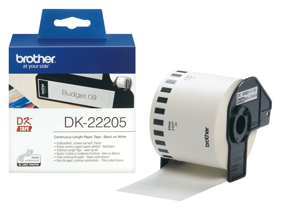 Brother DK-22205 Continuous Length Paper Tape Black on White