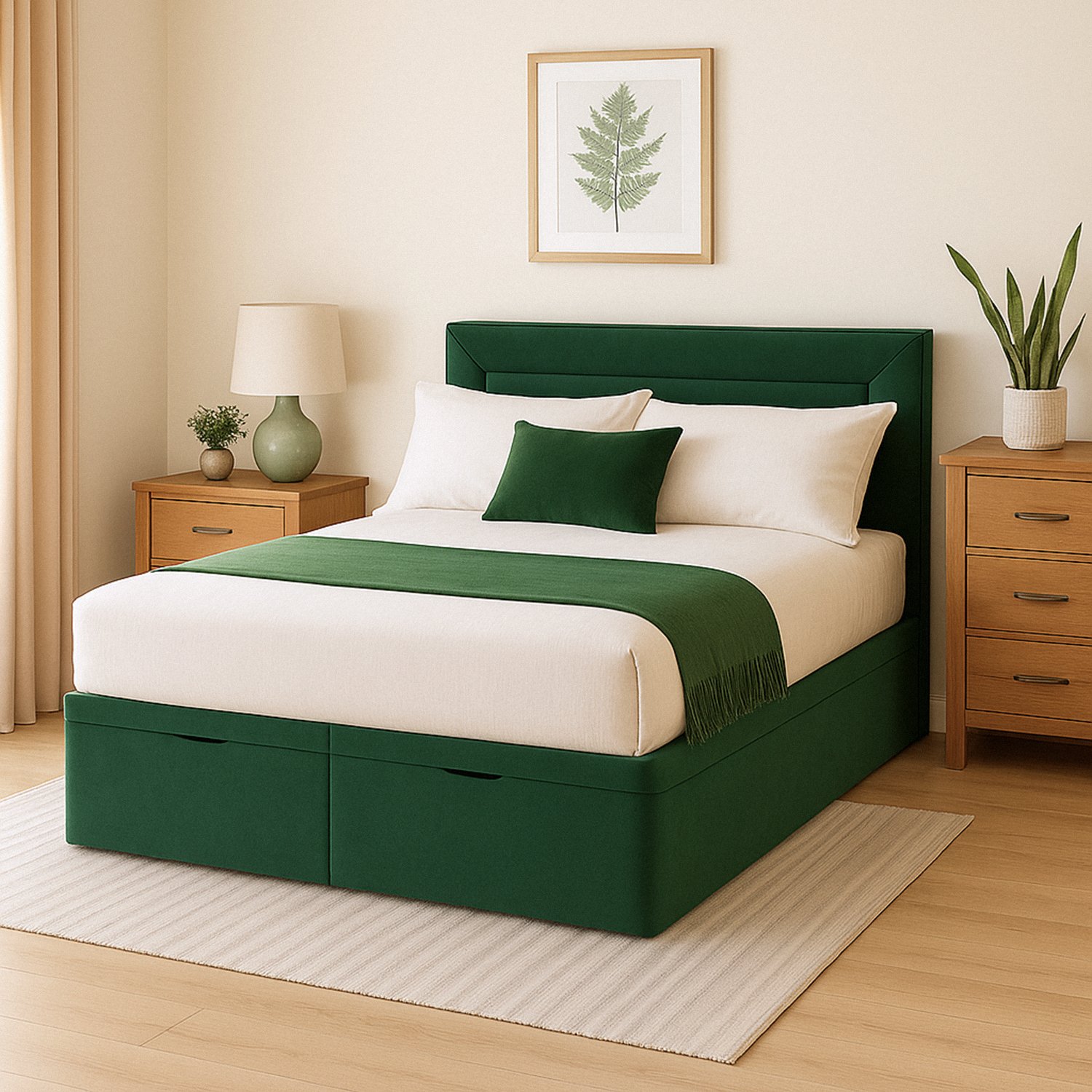 Millbrook Border Kingsize Fabric EndLift Ottoman Bed - Green