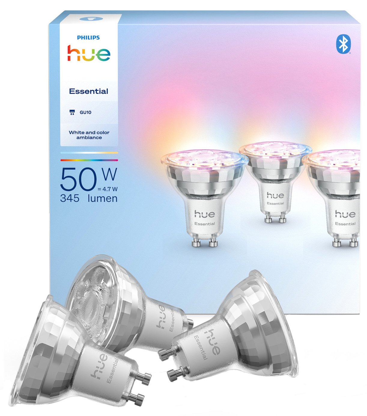 Philips Hue Essential GU10 4.7W Smart Light Bulb - Pack of 3