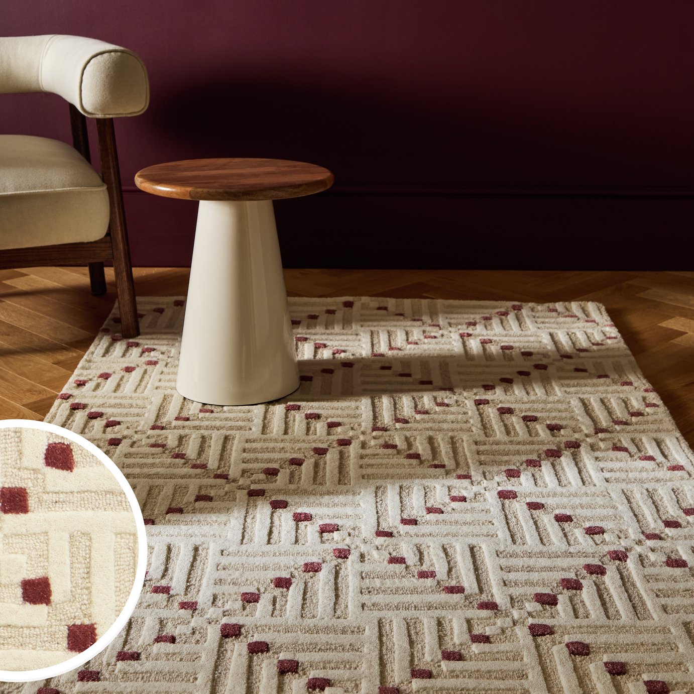 Habitat Crosshatch Square Beige Wool Cut Pile - 160x230cm