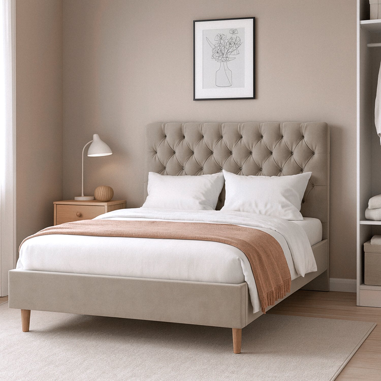 Millbrook Chester Double Velvet Bed Frame - Natural