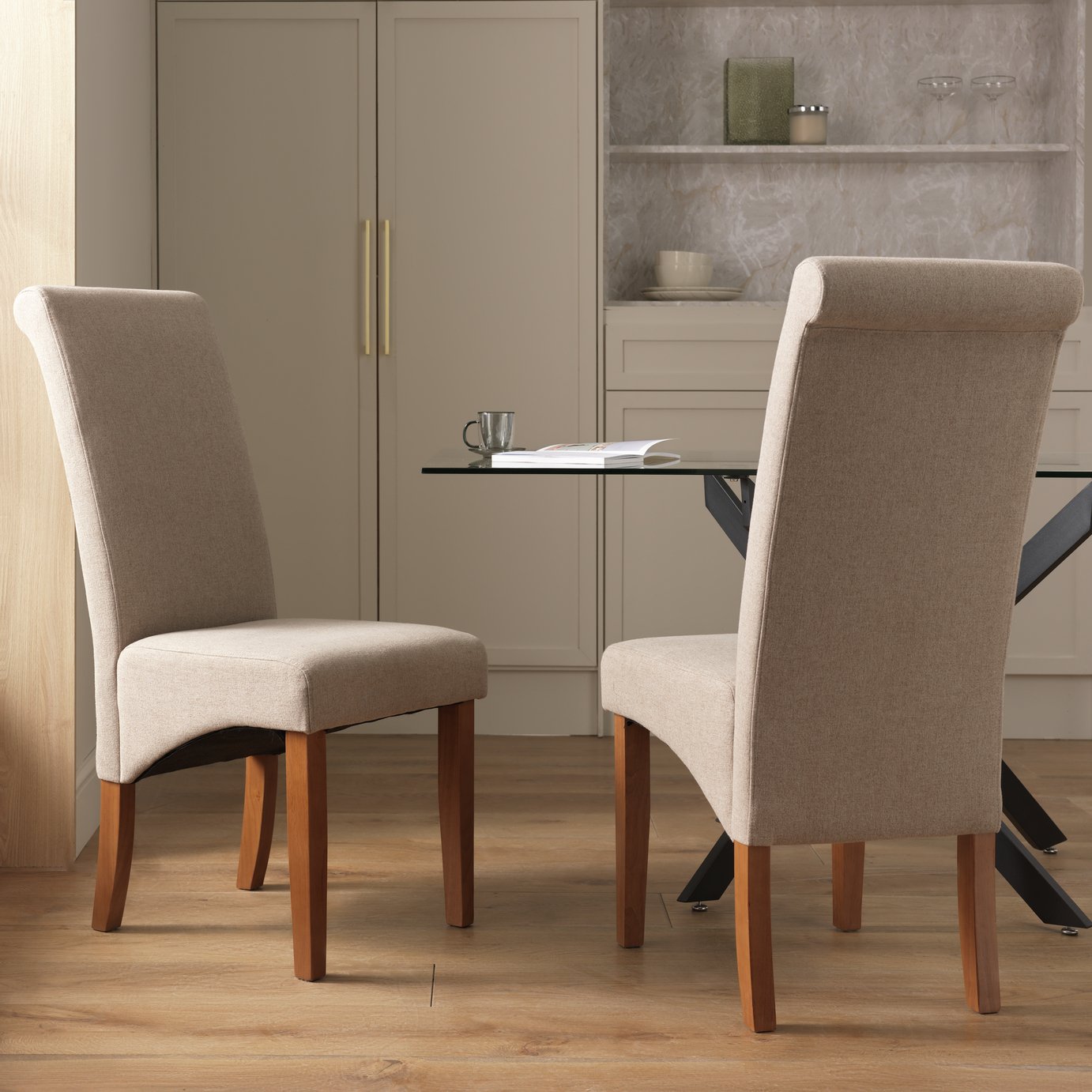Argos Home Midback Pair of fabric Dining Chair - Walnut