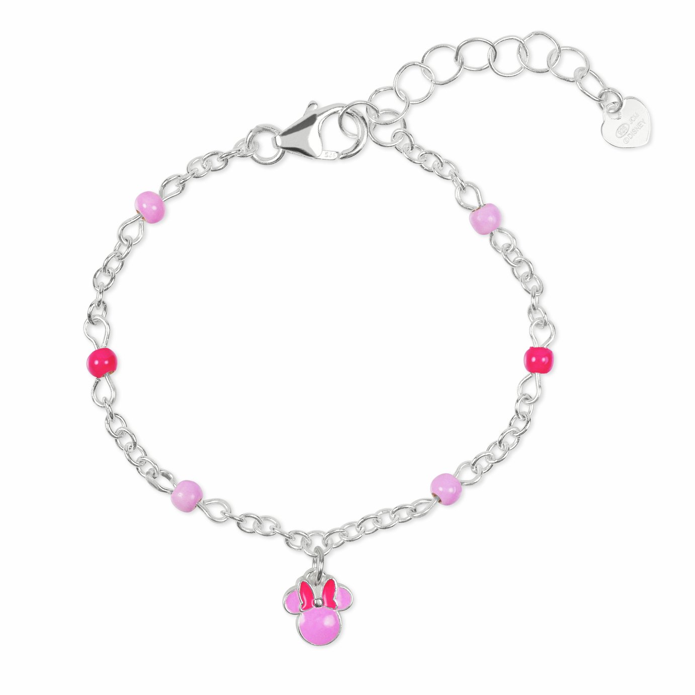 Disney Sterling Silver Minnie Mouse Pink Charm Bracelet