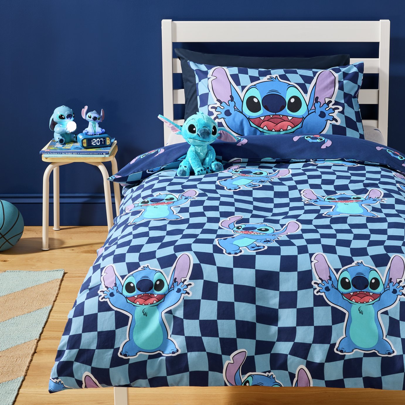 Disney Stitch Checkerboard Blue Kids Bedding Set - Single