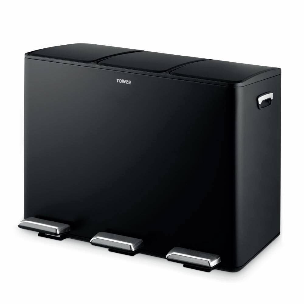 Tower 45L Three Compartment Recycling Pedal Bin - Black