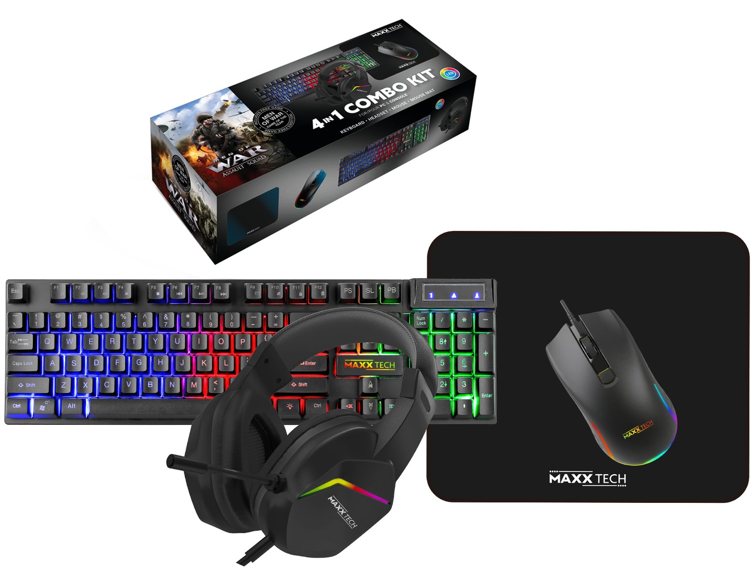 Maxx Tech 4-In-1 Combo Kit Gaming PC Bundle, Men of War Game