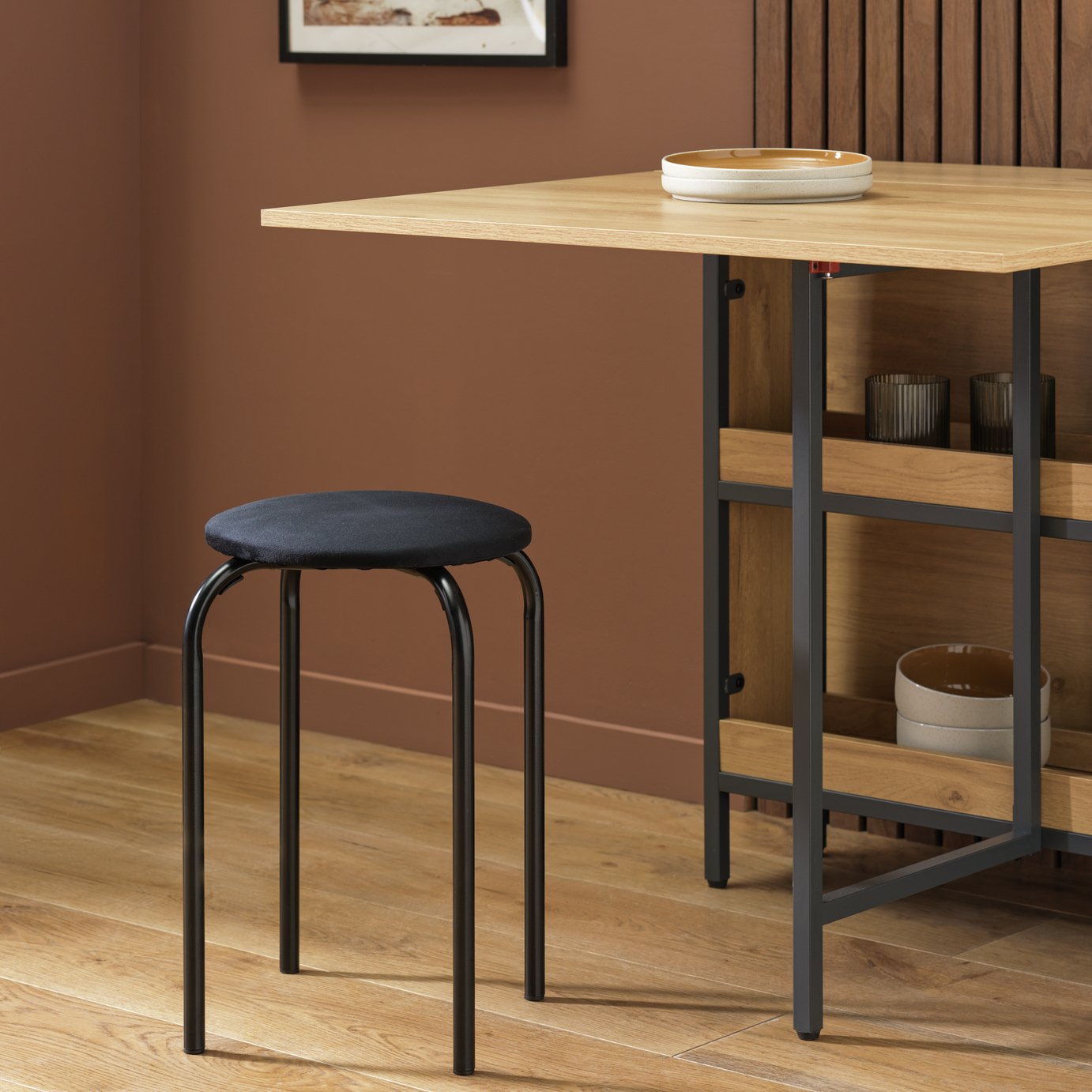 Argos Home Nyla Velvet Stacking Stool - Black