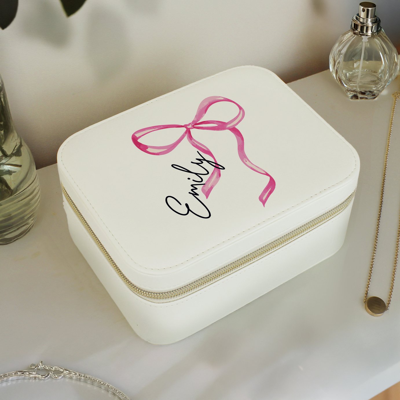 Personalised Message Bow Travel Jewellery Box
