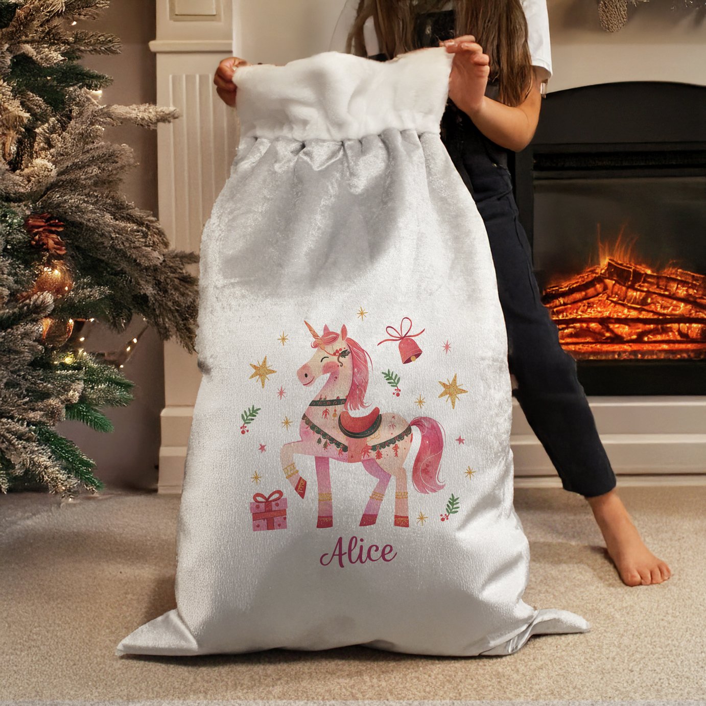 Personalised Message Unicorn Christmas Luxury Sack