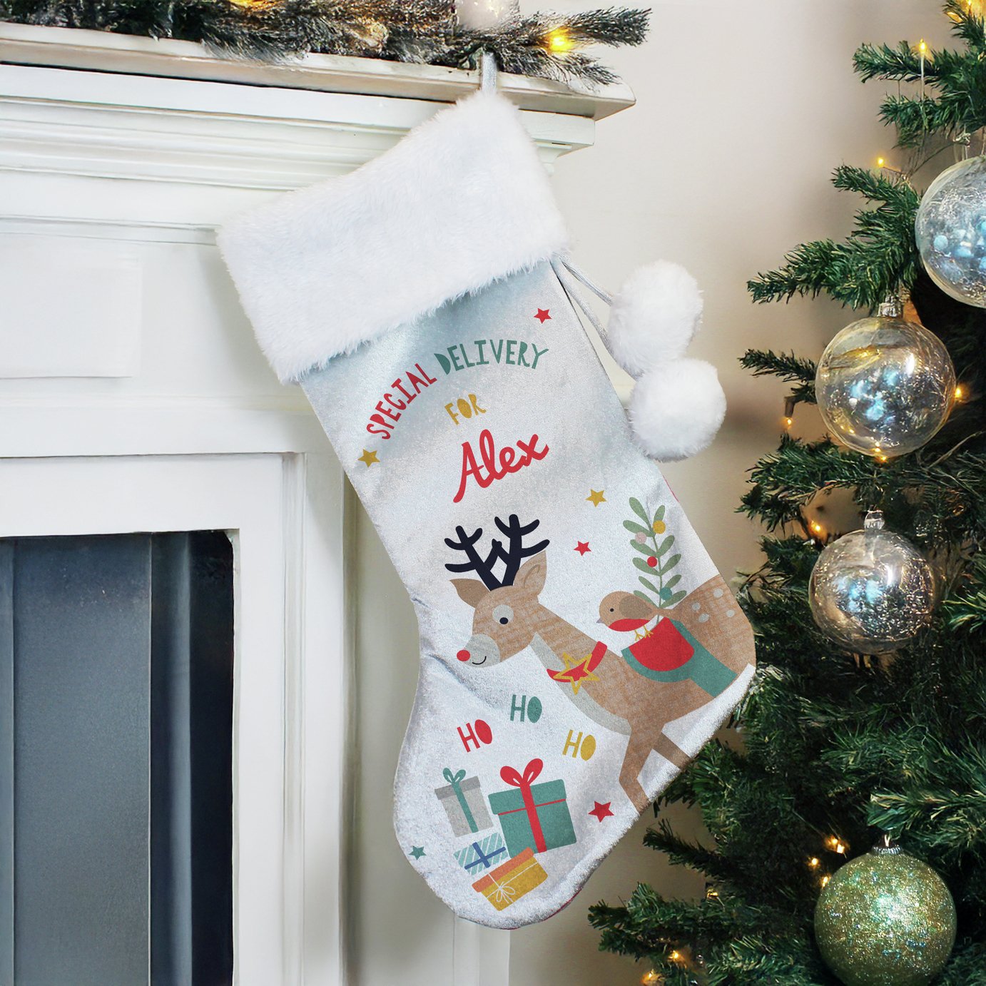Personalised Message Reindeer Xmas Stocking