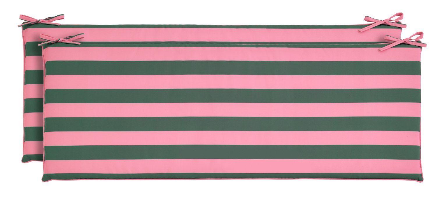 Habitat Stripe Print Garden Bench Cushion - Pink and Green